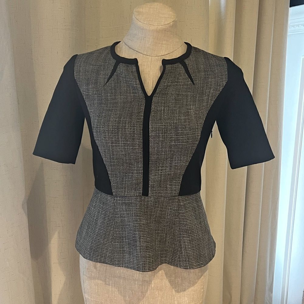 Classiques Entier Black & Gray Tweed Peplum Blouse XS